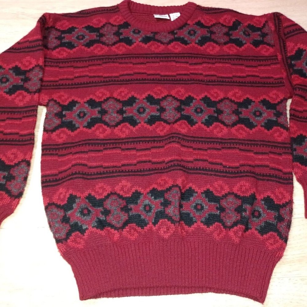 Mens Maglificio Sweater Wool blend 80s Vintage Red Gray Italy